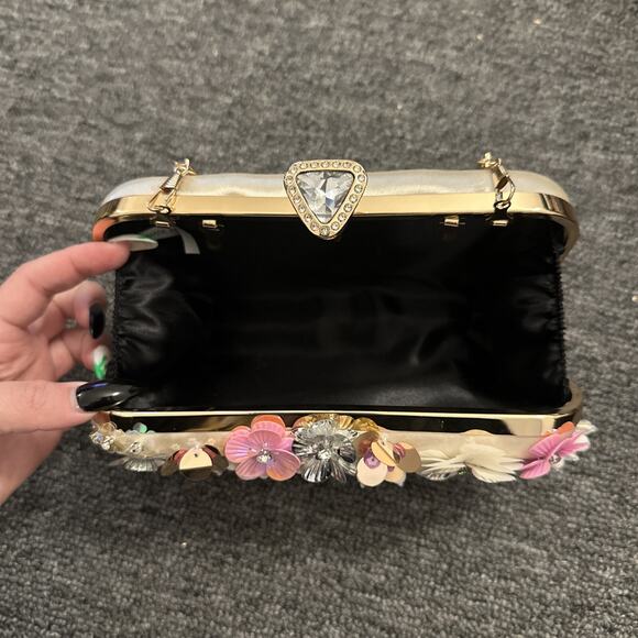 Women Clutch Bag Colorful Flower Purse Formal Evening Bag Beaded Pearl Handbags - Picture 3 of 3